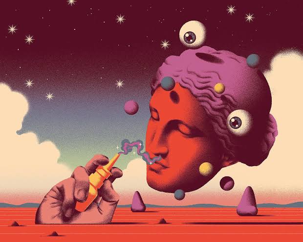Ketamin-Wirkung: psychedelisch anmutende Illustration einer veränderten Wahrnehmung und dissoziativen Erfahrung.